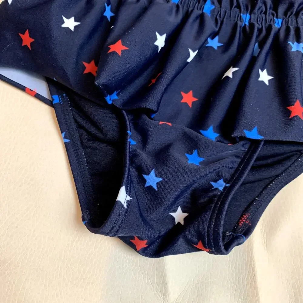 Baby Gap Blue Ruffle Star Print Peplum Swimsuit 4th July Baby Girl 12-18 Months
